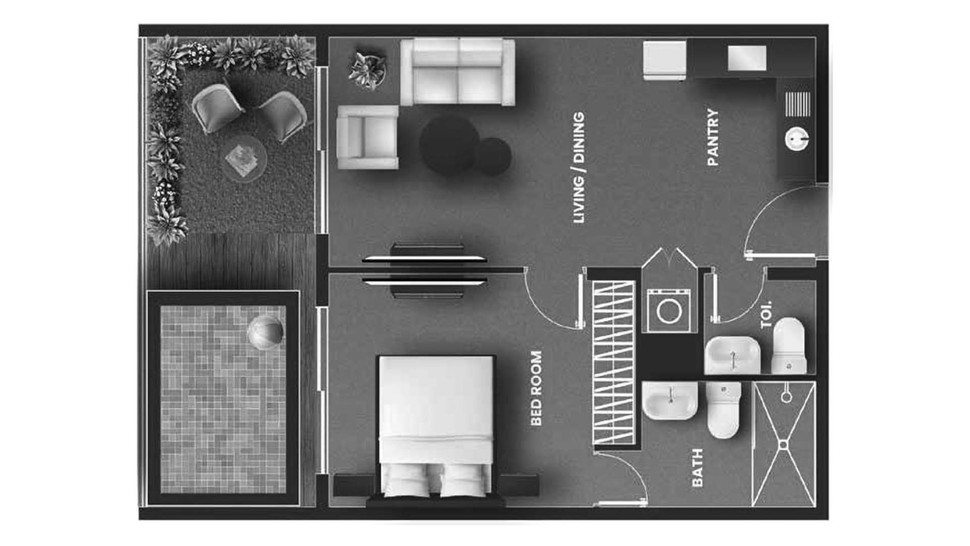 Apartment floor plan, 1 bedroom in VINCITORE AQUA FLORA No. 11024